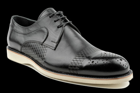 Black Derby Dress Sneaker Wıth Semi Brogue Detail